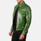 Natis Green Leather Biker Jacket